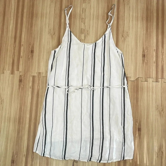 Thread And Supply Linen White Black Vertical Striped Dress Women's Size Small - Picture 1 of 6